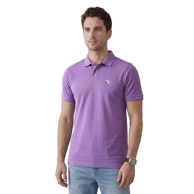 WROGN Men's Embroidered Polo Tee | Lavender Smart Casual Polo